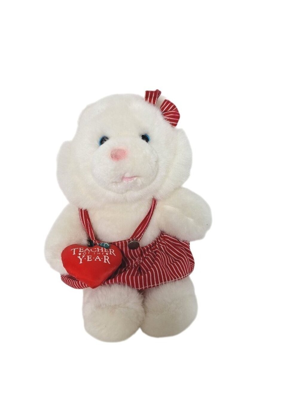 Commonwealth White Bear Plush Striped Dress Red Heart 11.5"